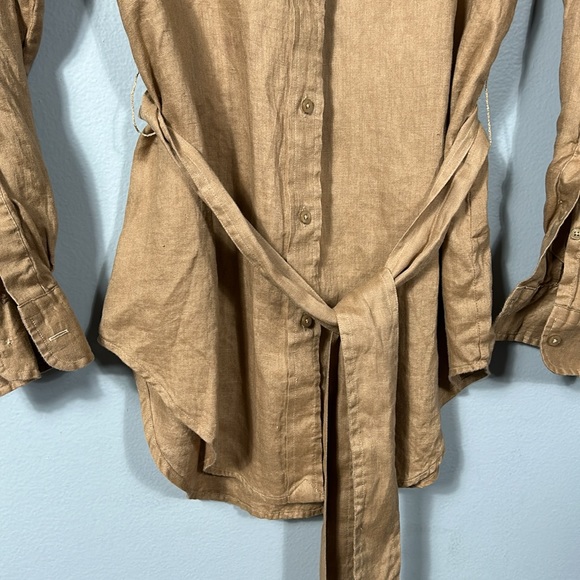 LAUREN RALPH LAUREN Women's Tan Linen Belted Utility Shirt size small - Picture 6 of 14